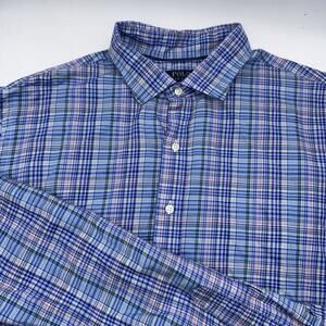 Ralph Lauren Polo Shirt Mens XXL Blue‎ Plaid Long Sleeve Button Up Preppy Pony